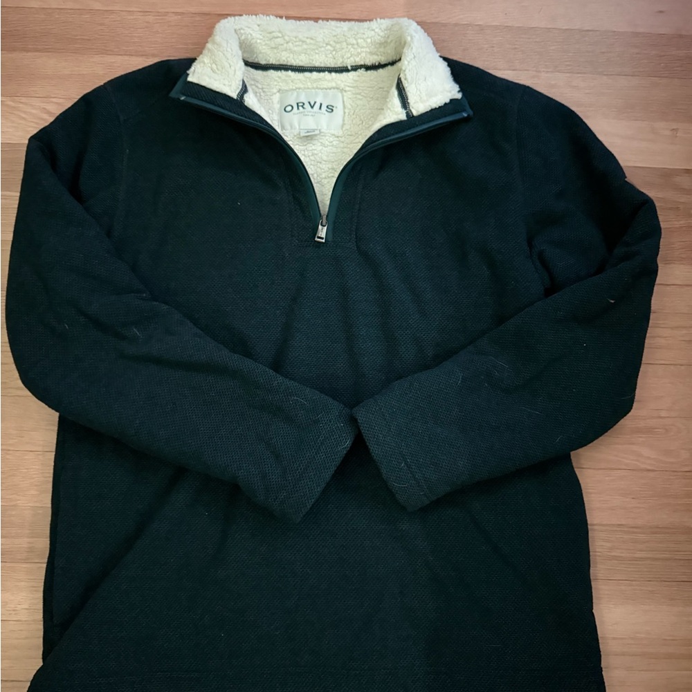 Orvis Men's Navy Zip-Up Sweater with fleece lining